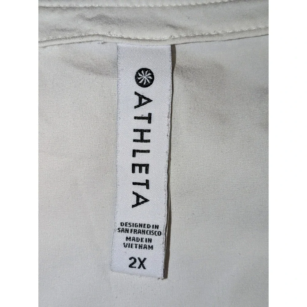 Athleta White V Neck Short Sleeve Scrub Top‎ Plus Size 2X Side Slits Relaxed Fit